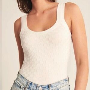 A&F Cream Checkered Slim Scoopneck Crop Tank Top